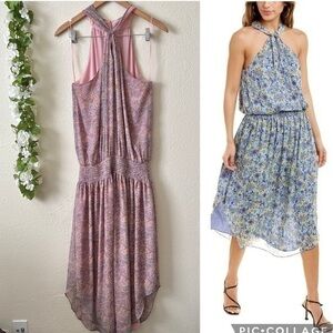Ramy Brook Pink Paisley Smocked Halter Chiffon Midi Printed Kent Dress